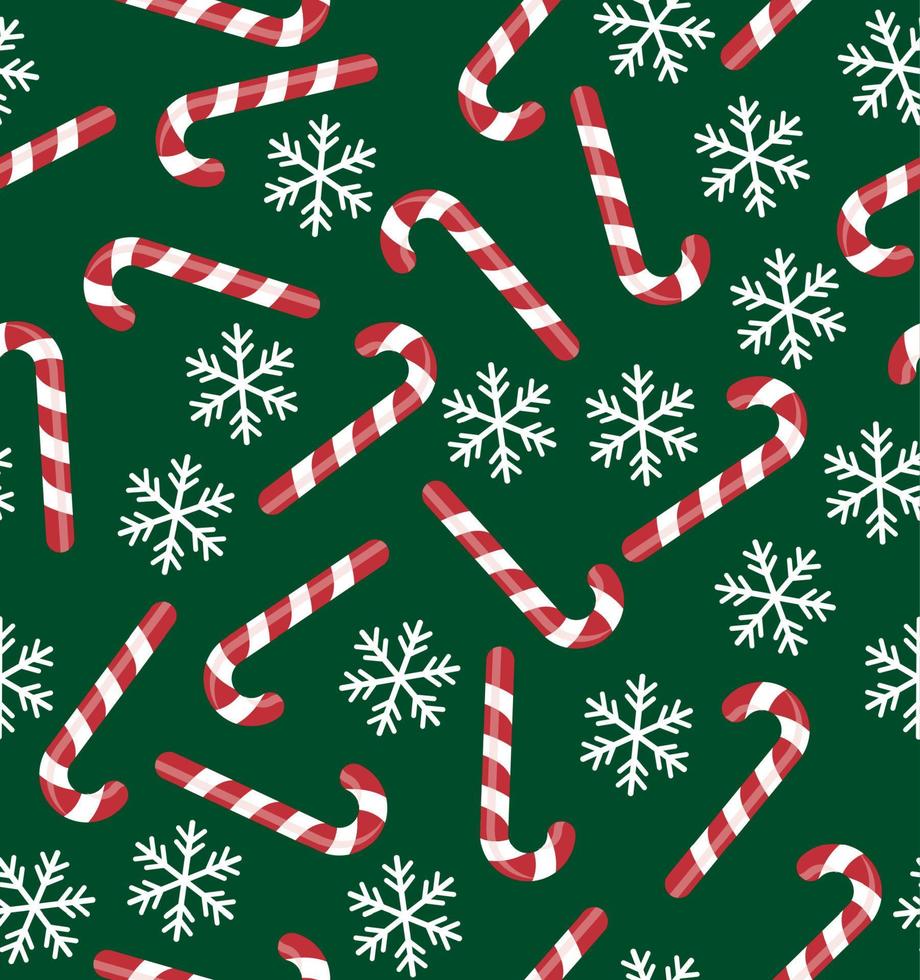 patrón sin fisuras de navidad con bastones de caramelo, copos de nieve, bola de nieve sobre fondo azul. fondo para papel de envolver, estampado de tela, tarjetas de felicitación. diseño de vacaciones de invierno. vector