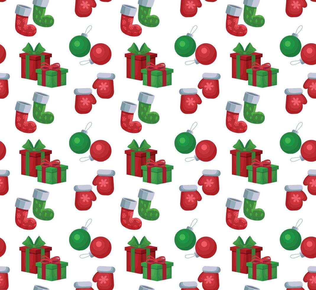 Vector seamless flat pattern with icons of Happy New Year and Christmas Day