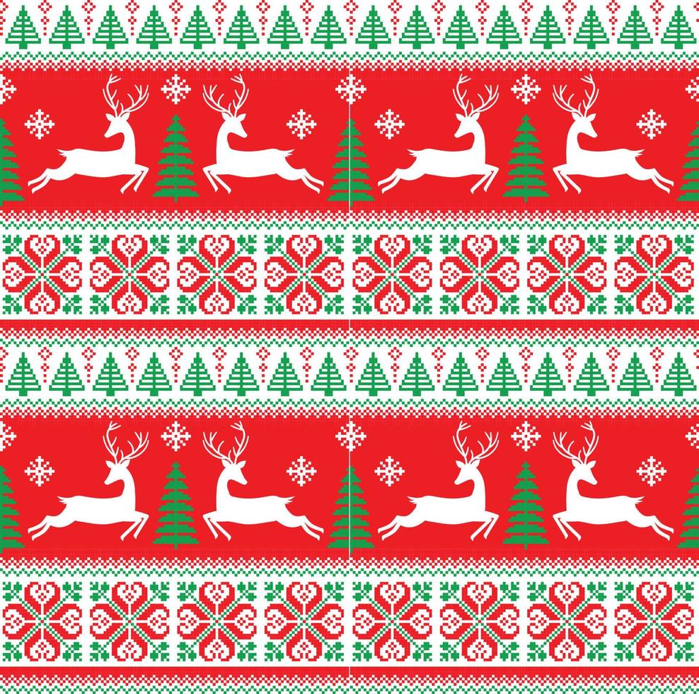 Knitted, pixel Christmas and New Year pattern. Wool Knitting Sweater Design. Wallpaper wrapping paper textile print. Eps 10 vector