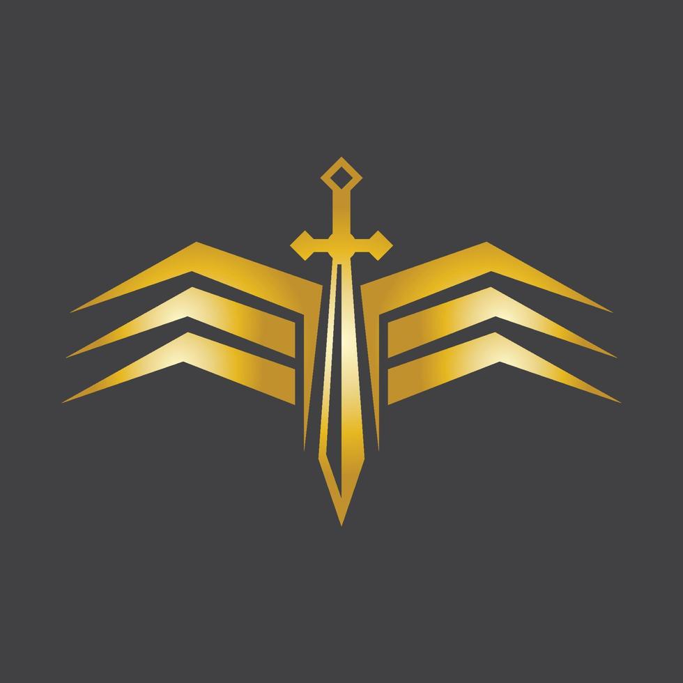 espada de oro guerra defender logo vector ilustración con fondo negro