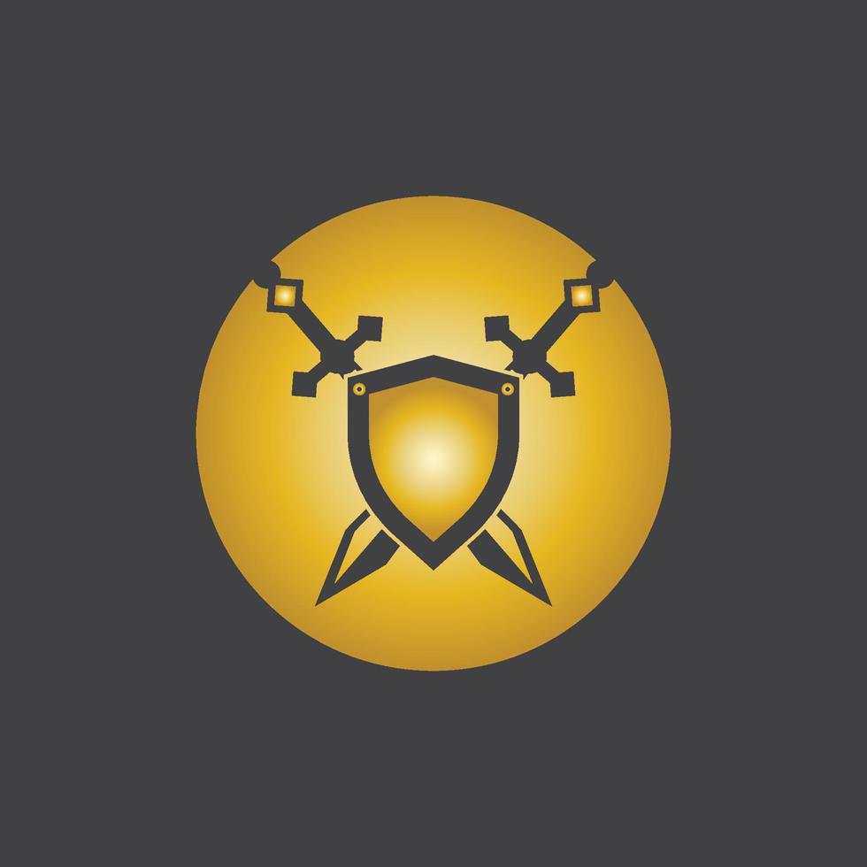Gold Sword War Defend Logo Vector Illustration With black Background