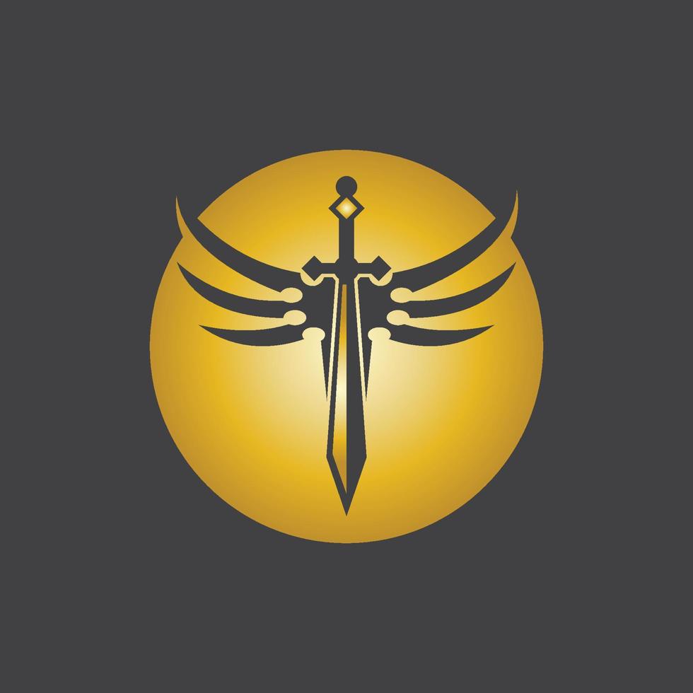 Gold Sword War Defend Logo Vector Illustration With black Background