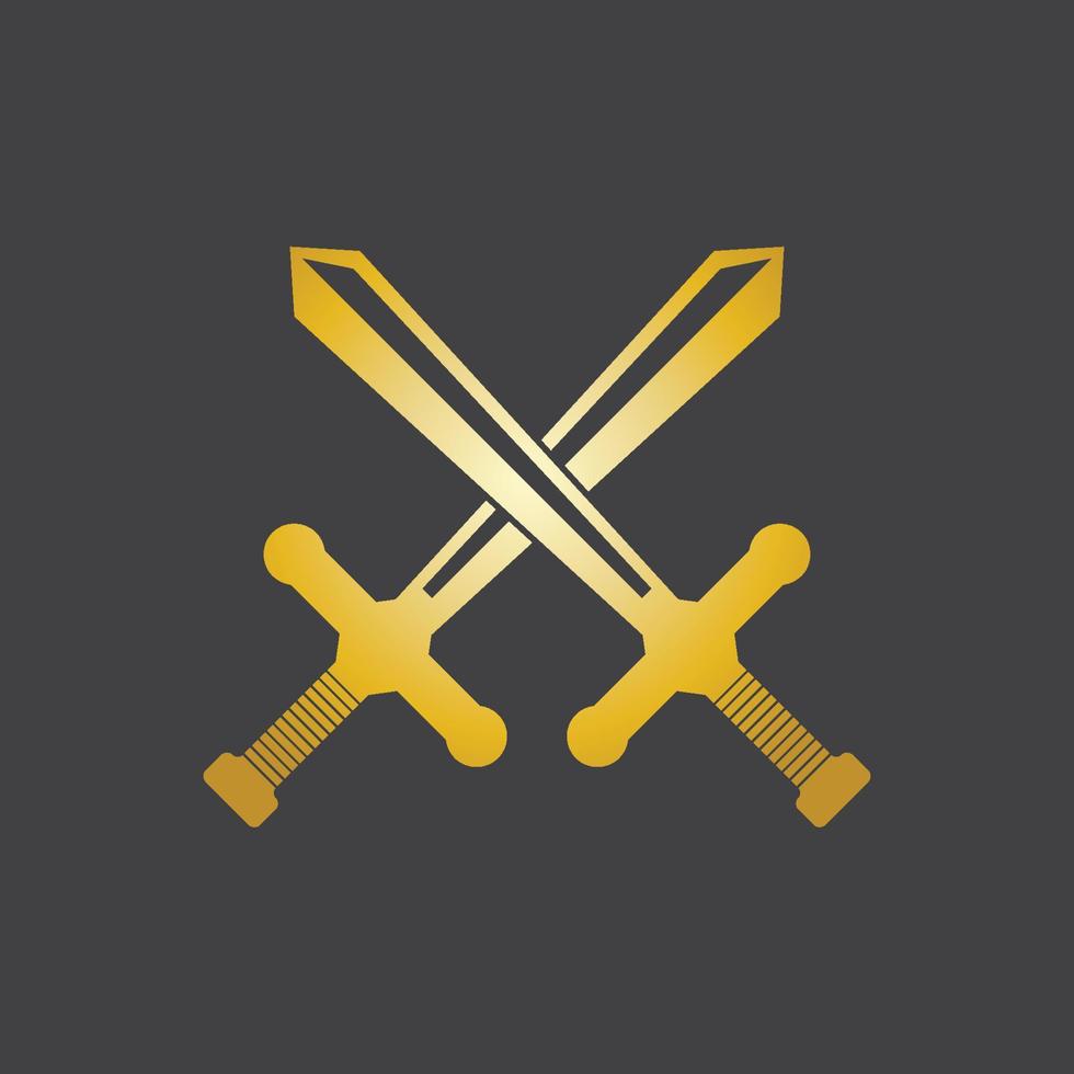 Gold Sword War Defend Logo Vector Illustration With black Background