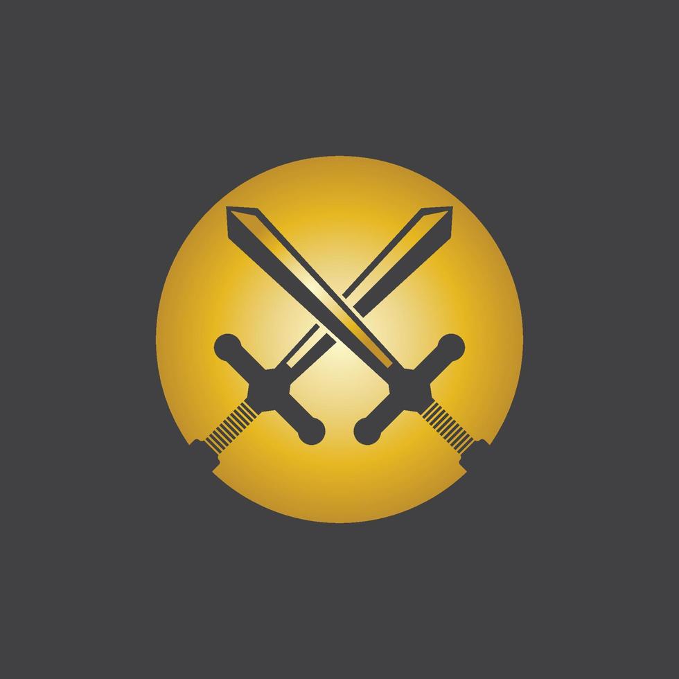 espada de oro guerra defender logo vector ilustración con fondo negro
