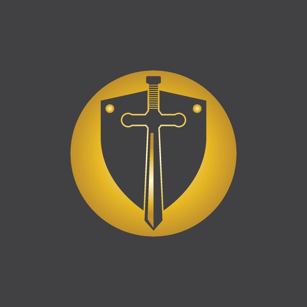 espada de oro guerra defender logo vector ilustración con fondo negro