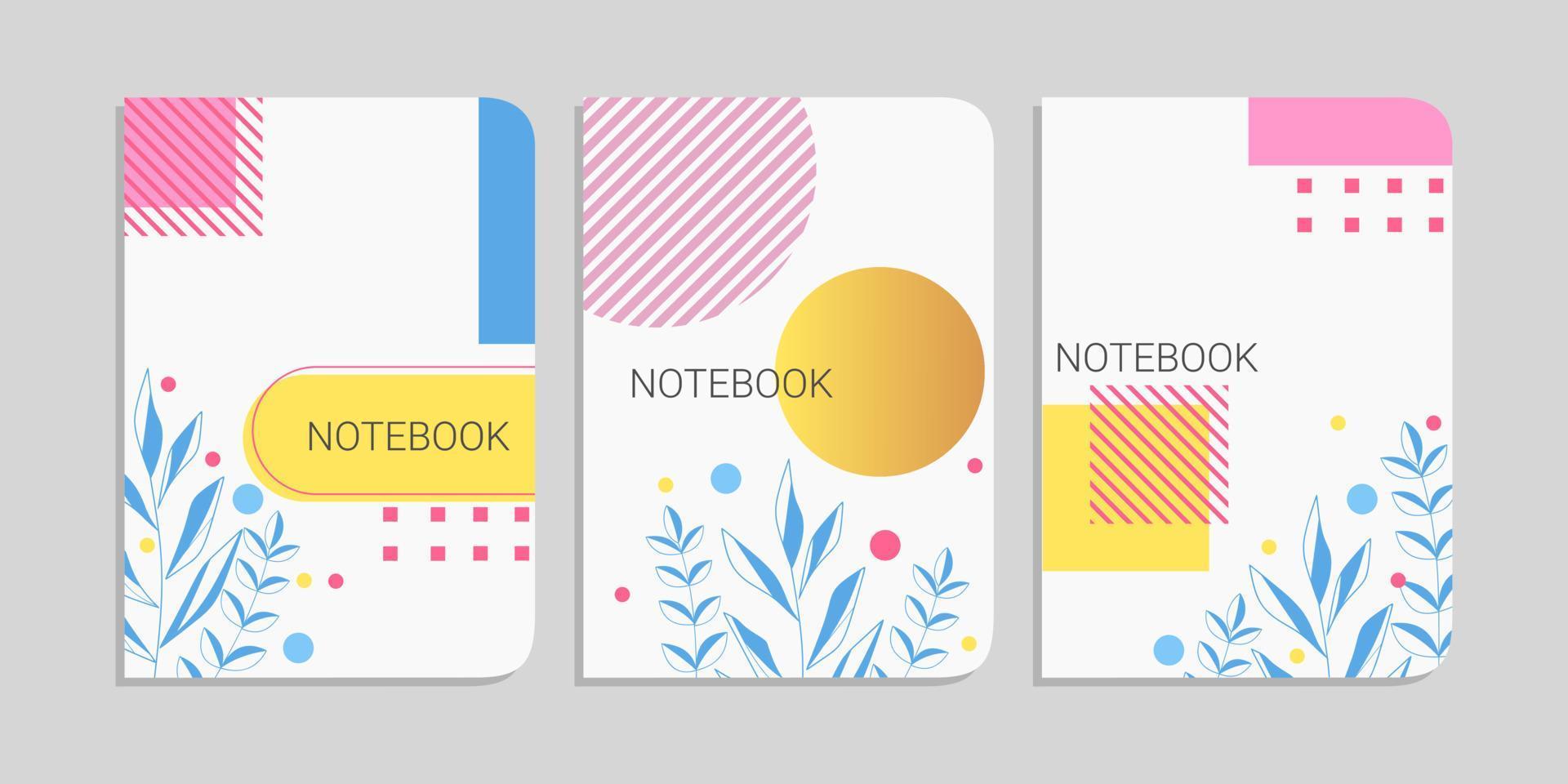 Modern abstract notebook set, minimal covers design. Colorful geometric background. leaf vector illustration.