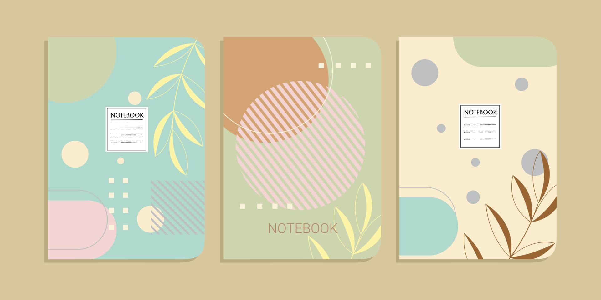 Modern abstract notebook set, minimal covers design. Colorful geometric background. leaf vector illustration.