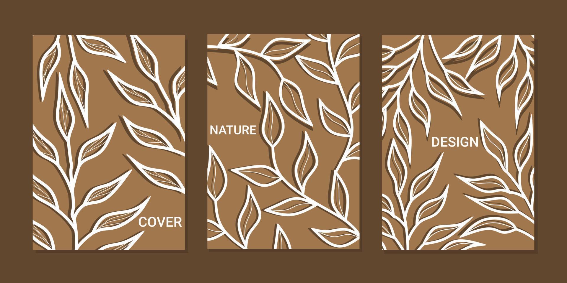 Abstract botanical universal cover template set. vector hand drawn leaves. Use for poster, card, invitation, flyer, cover, banner, placard, brochure, graphic design