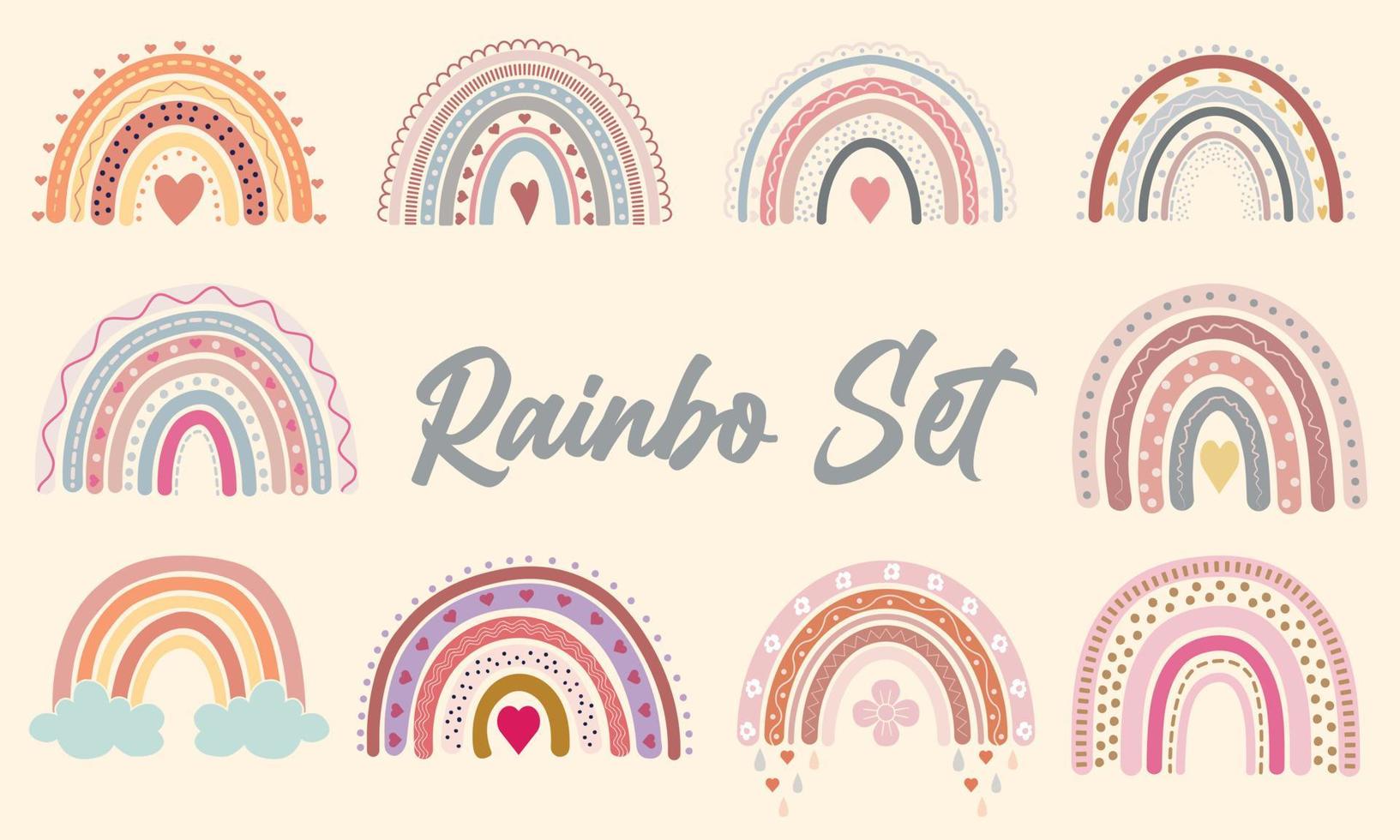 Cute Boho Rainbow Cricut. Rainbow Set fully editable vector file