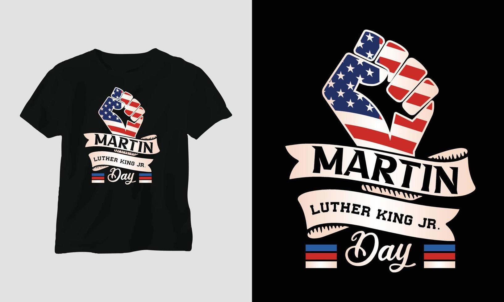 Martin Luther King jr. Day t-shirt Design in USA theme with ribbon, fist, flag vector