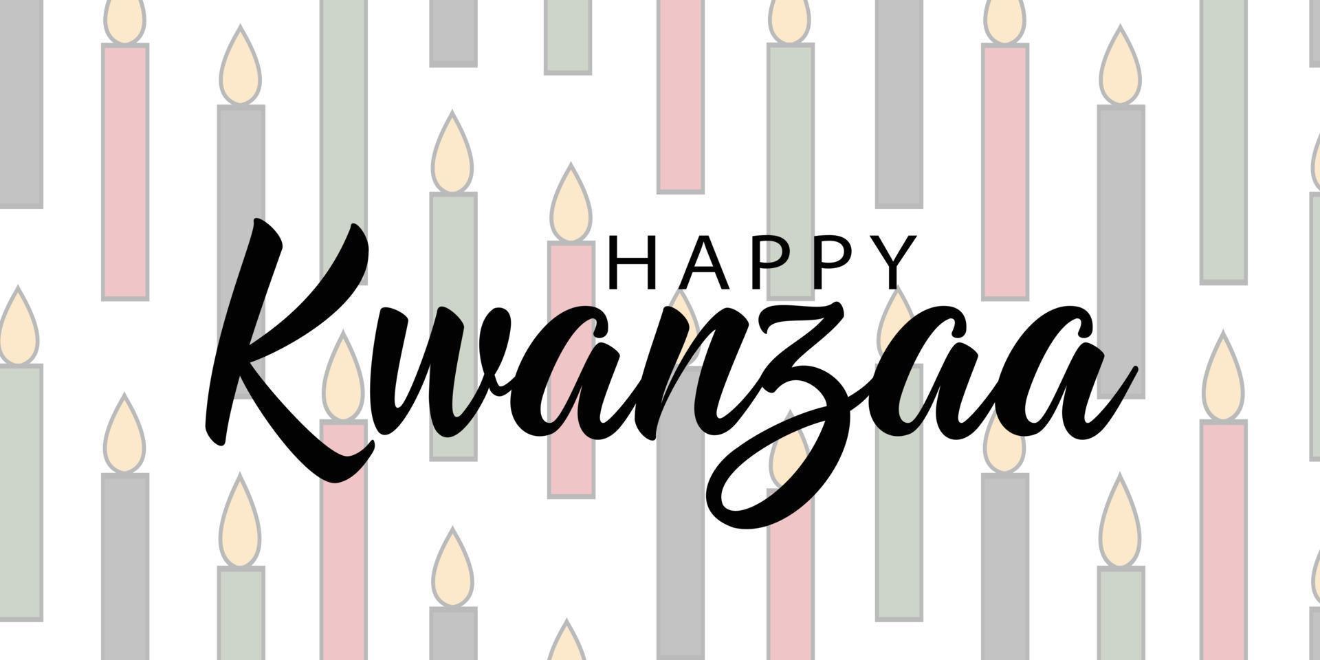 banner de tarjeta de felicitación horizontal kwanzaa minimalista simple con fondo de patrón sin costuras con icono de kwanzaa siete velas. diseño vectorial vector