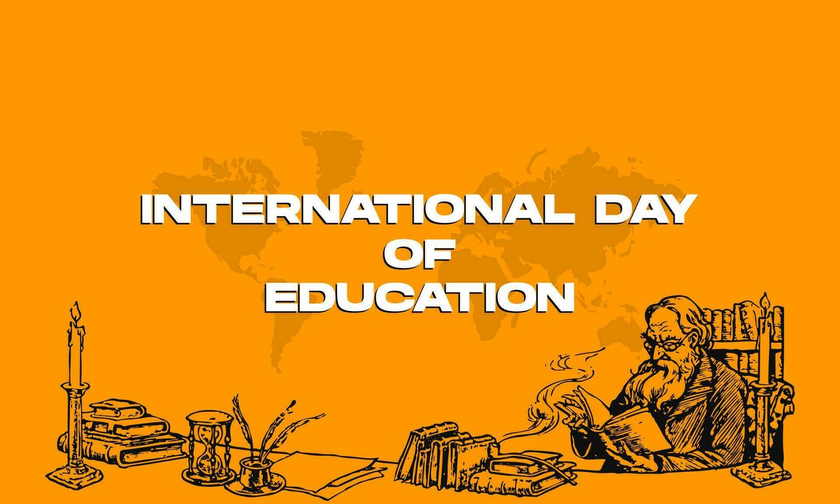 international day of education with professor isolated on yellow orange background vector