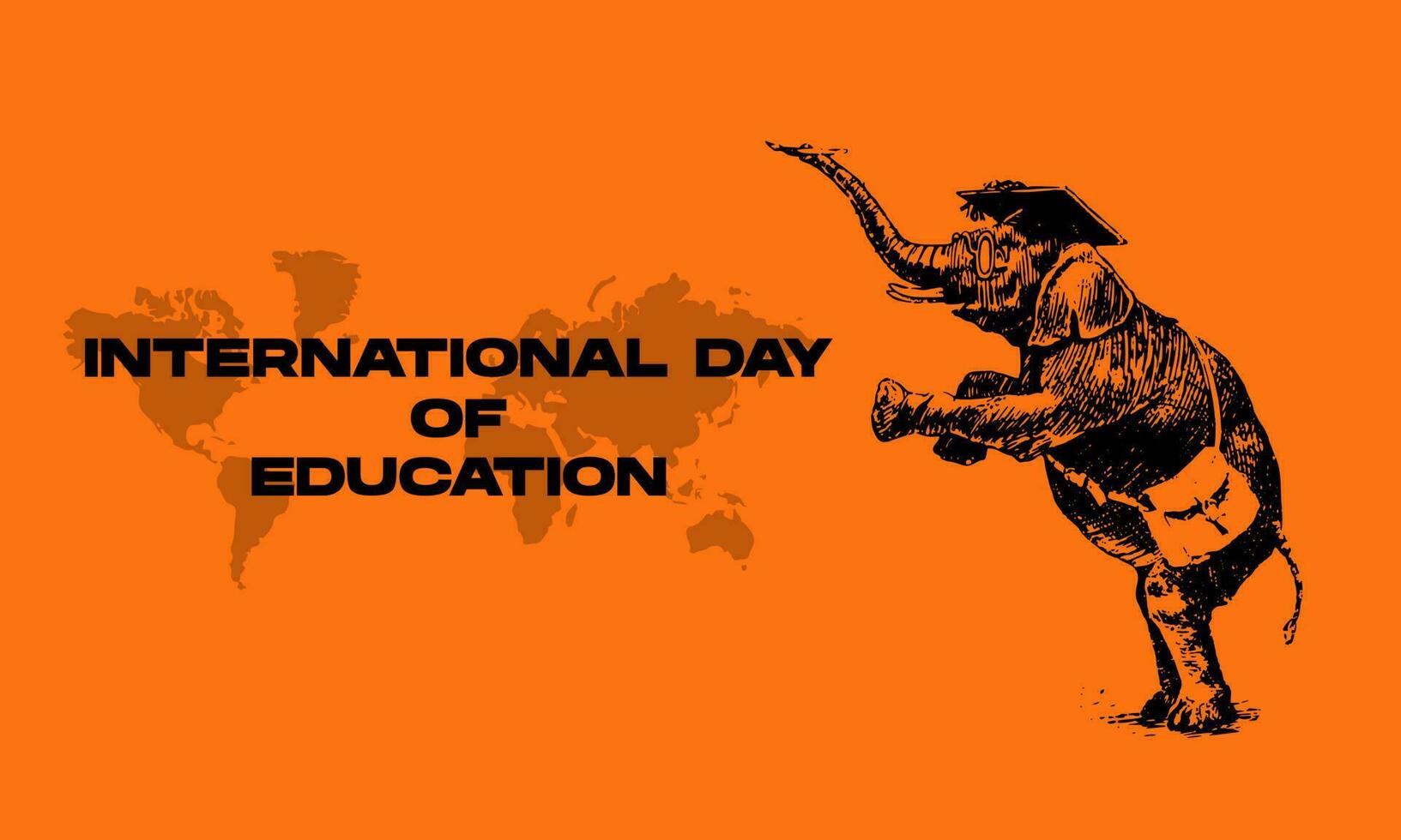 international day of education with elephant isolated on yellow orange background vector