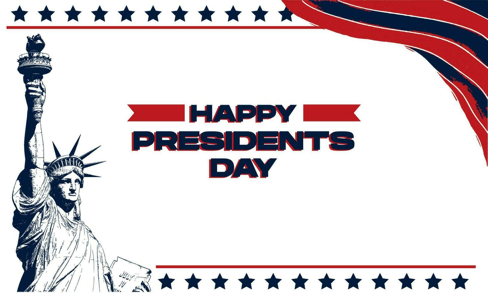 pancarta del día del presidente con estatua de la libertad, bandera y fondo blanco estrella. ilustración vectorial vector