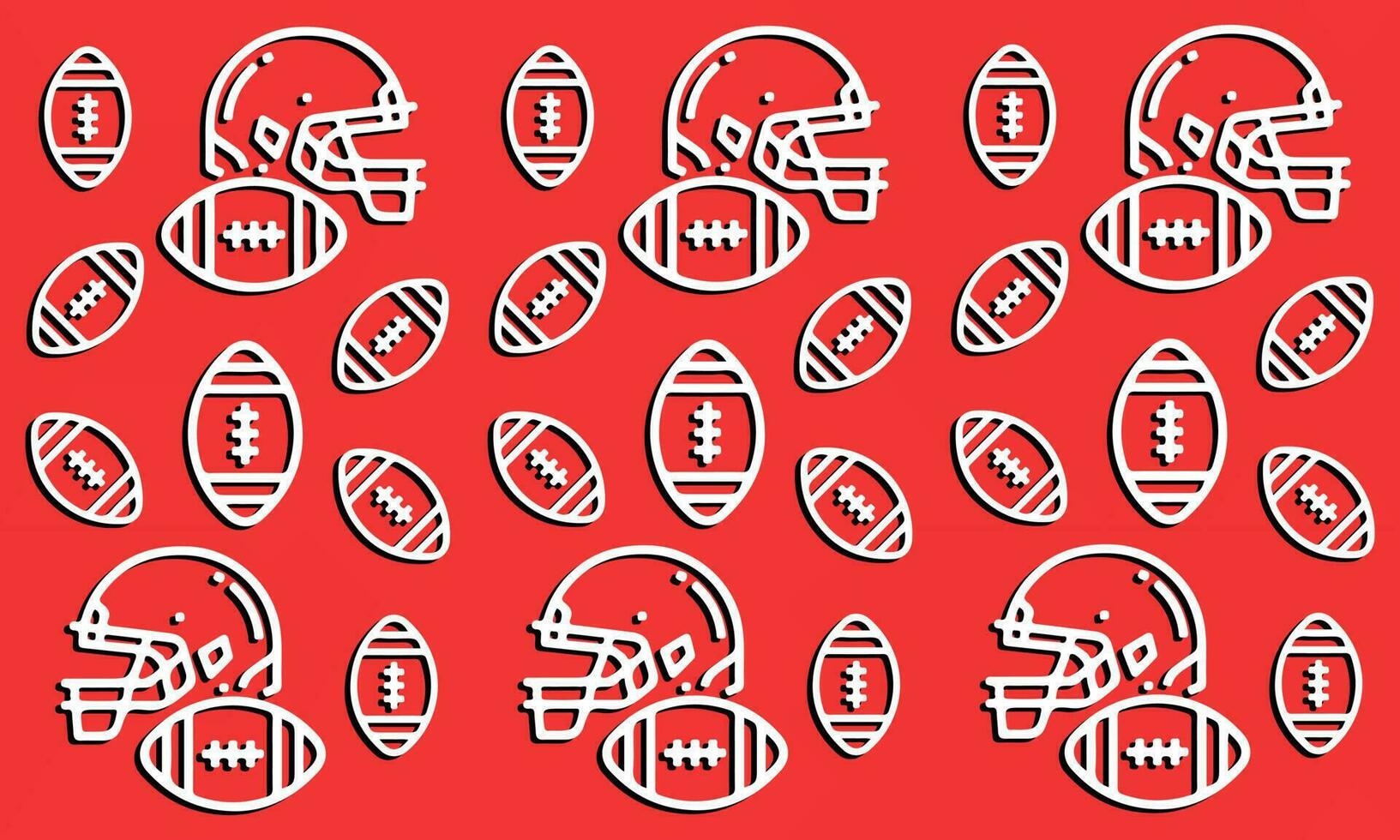 fondo rojo de rugby de fútbol americano con patrón de casco y pelota. ilustración vectorial con lugar para el texto vector