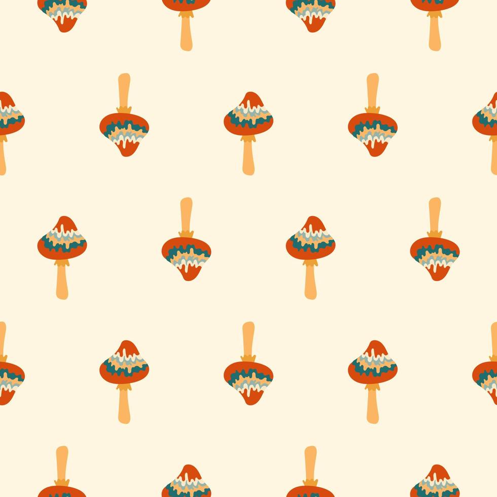 Retro 70s 60s  Hippie Mushrooms  Groovy Flower  vector seamless pattern. Boho retro colours whimsical fly agaric dark background fungus surface design.