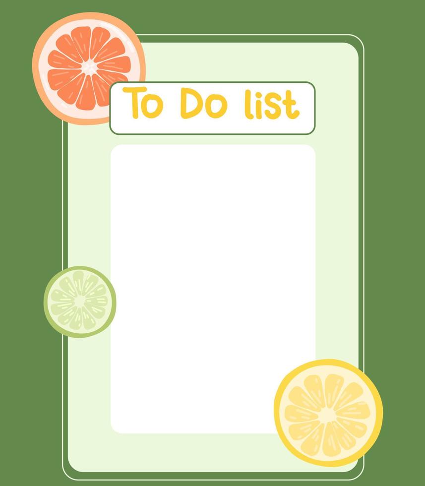 planificador y lista de tareas con ilustraciones de frutas. plantilla para agenda, calendario, planificadores, listas de verificación, blocs de notas, tarjetas y otros artículos de papelería. vector