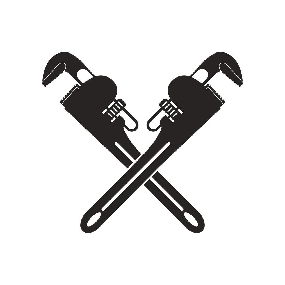 Black and white illustration of a crossed adjustable pipe wrench