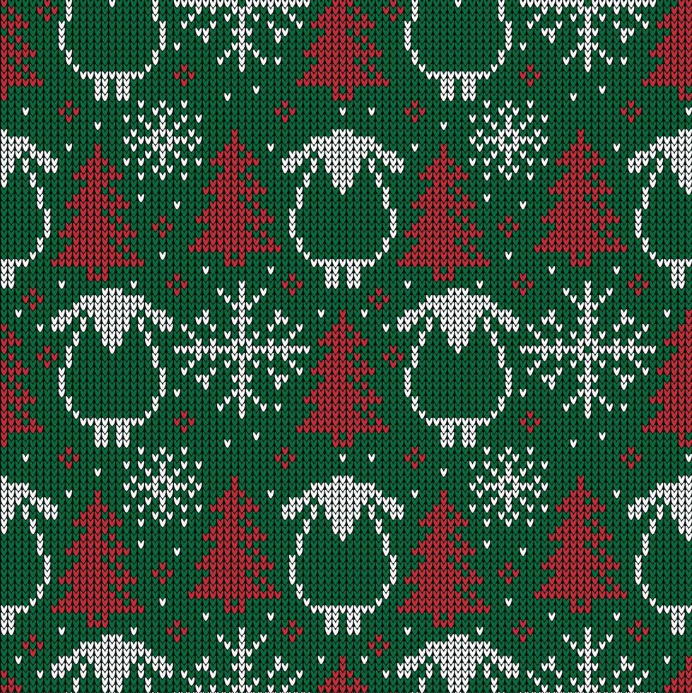 Knitted Christmas and New Year pattern. Wool Knitting Sweater Design. Wallpaper wrapping paper textile print. Eps 10 vector