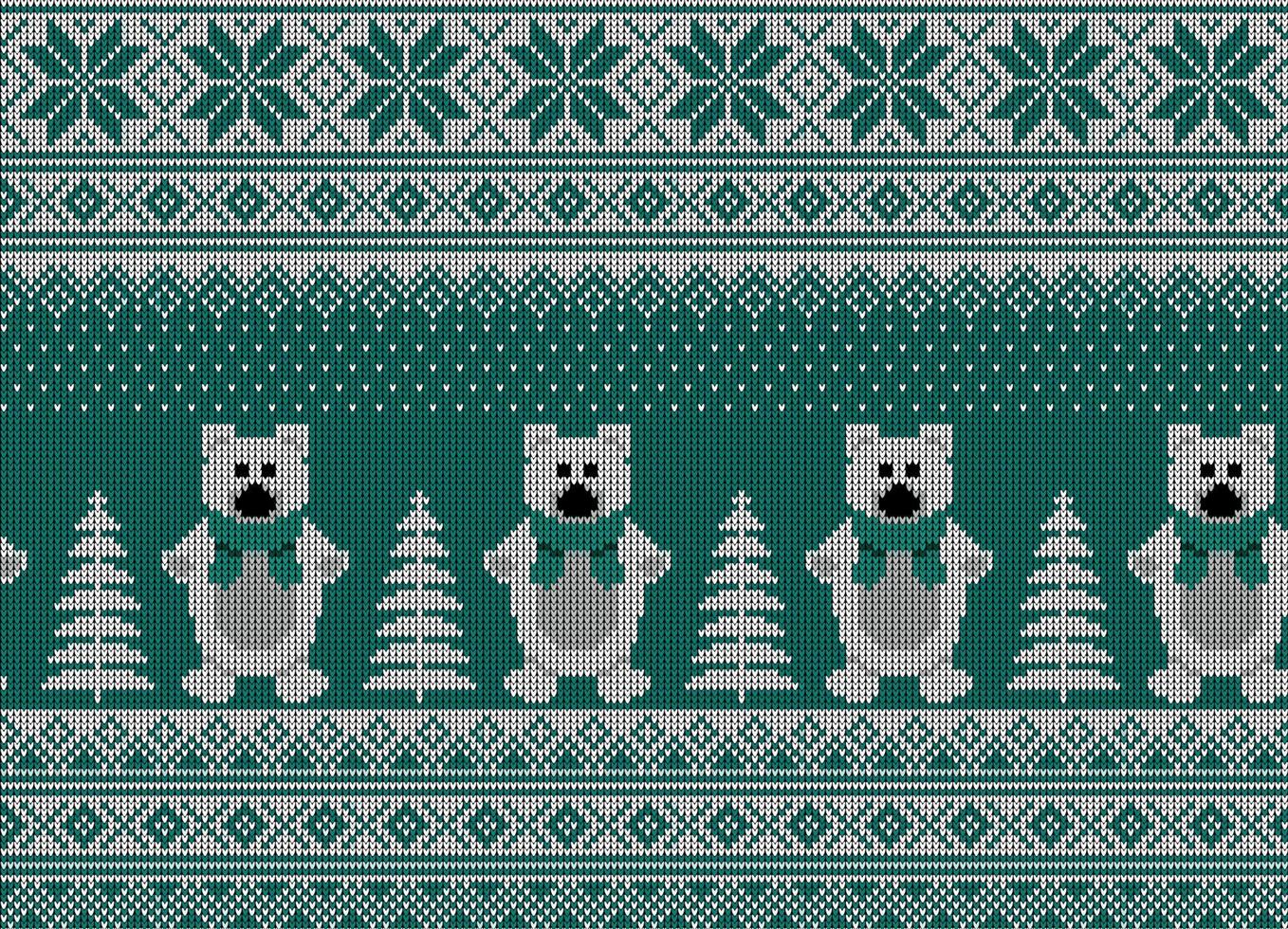 Knitted Christmas and New Year pattern. Wool Knitting Sweater Design. Wallpaper wrapping paper textile print. Eps 10 vector