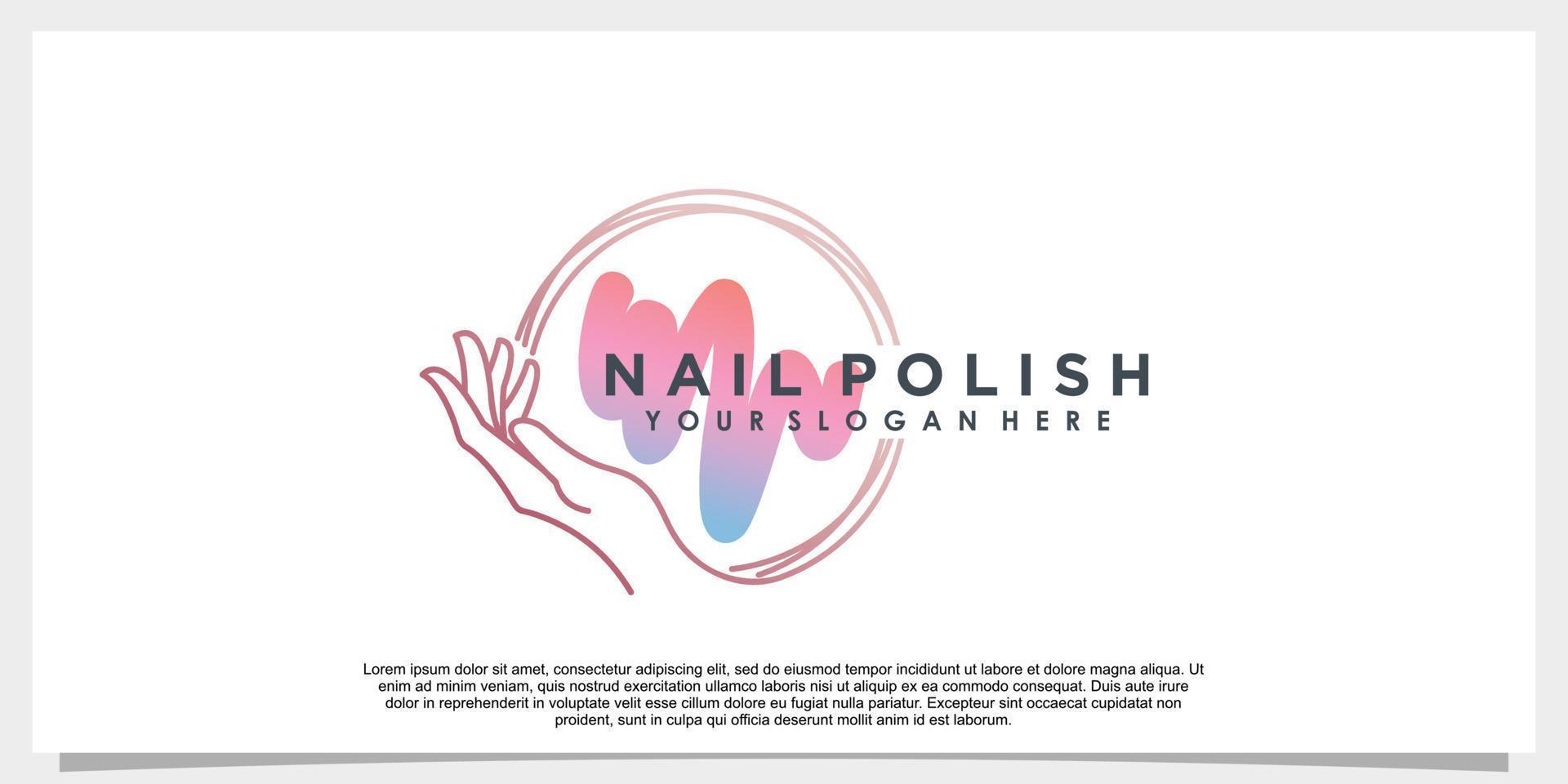 nail polish logo design with hand and circle concept vector