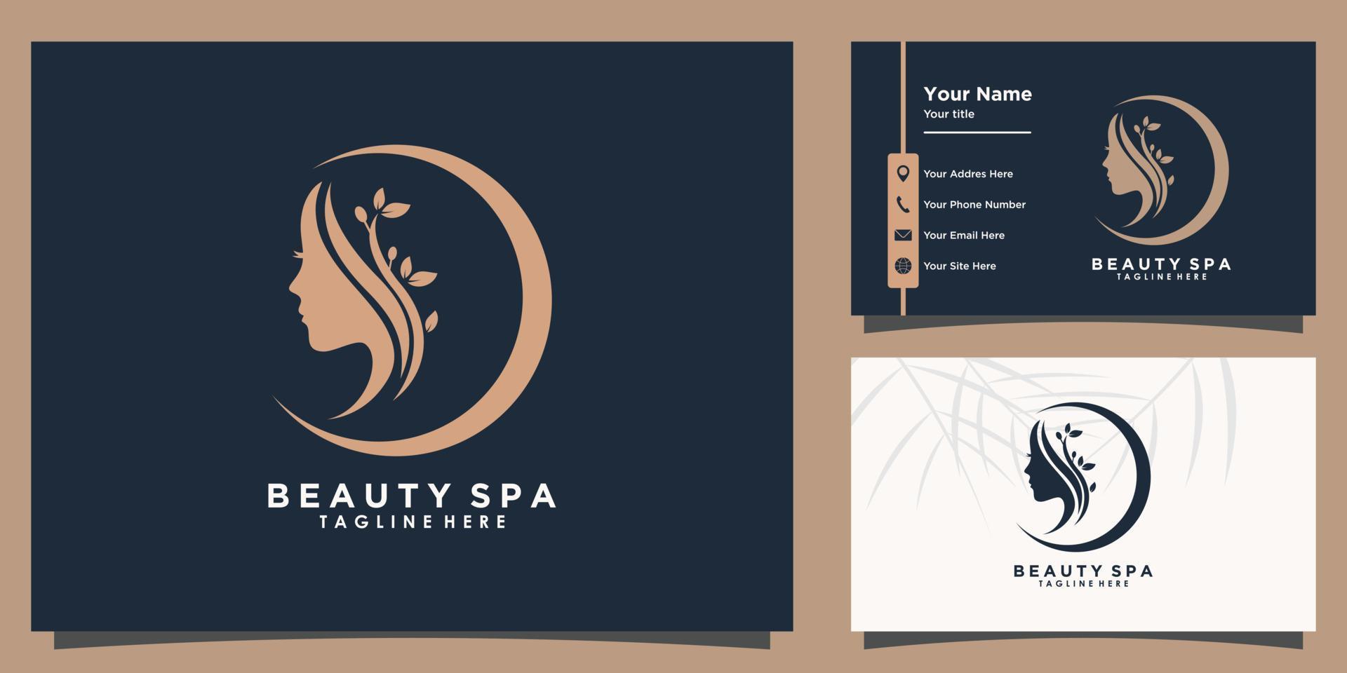 beauty and leaf logo design and business card vector