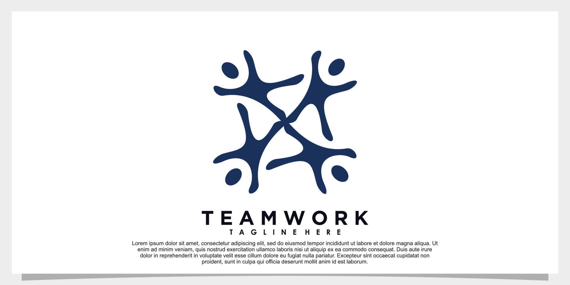 team work and leaf logo design with business card vector
