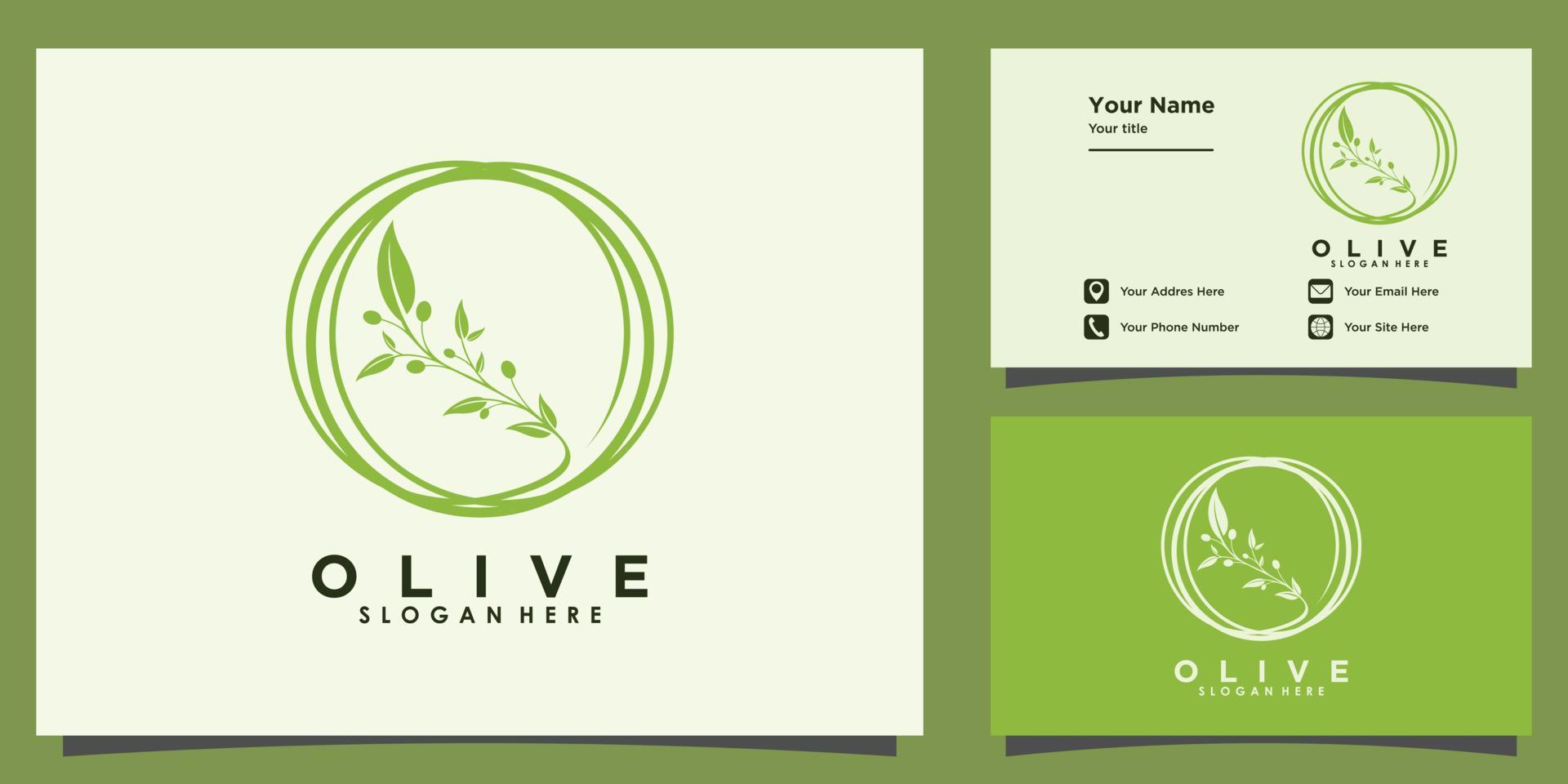 diseño de logotipo de aceite de oliva y tarjeta de visita vector