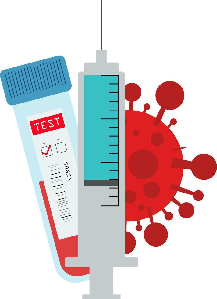 A positive test and a vaccine for the virus. Image of the virus in the background vector