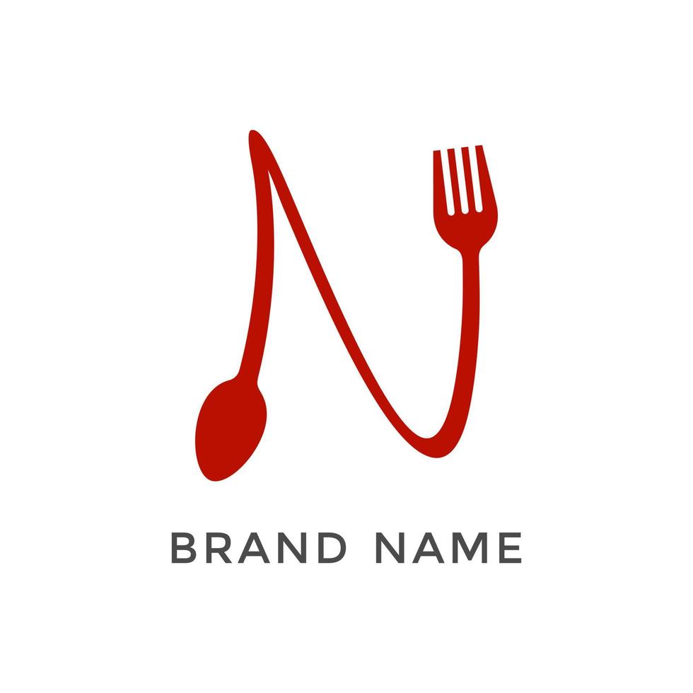 logotipo inicial de n tenedor y cuchara vector