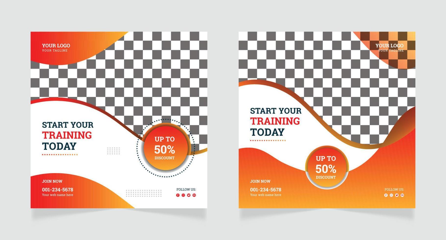 Gym and fitness social media post design template vector