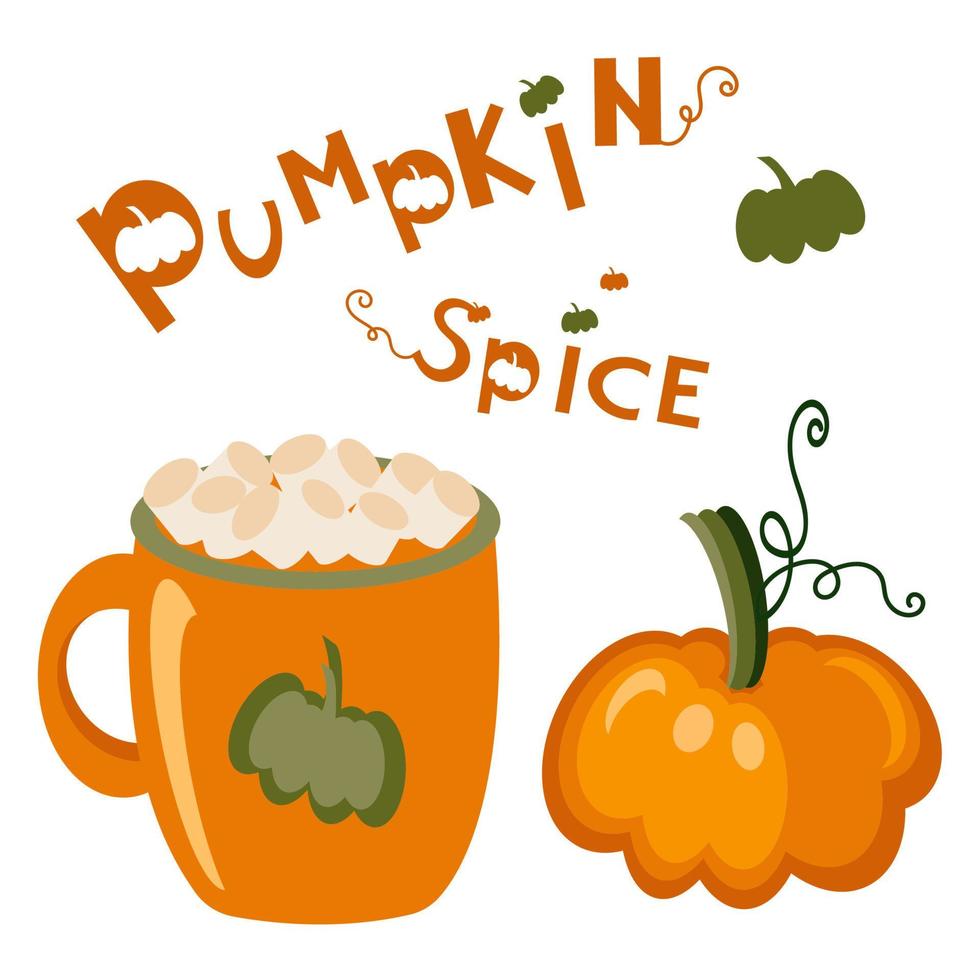 Web Coffee Latte with Pumpkin, Bright pumpkin and hand drawn lettering says Pumpkin Spice vector