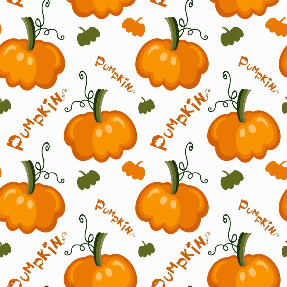 Autumn cozy Pattern of bright Pumpkins and Hand drawn lettering Pumpkin vector