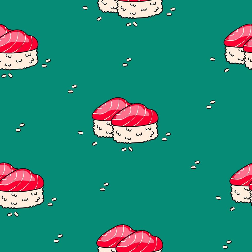 patrón sin costuras de sushi en comida asiática de fondo verde vector