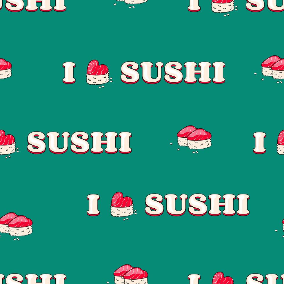 patrón sin costuras me encanta el fondo de sushi comida asiática vector