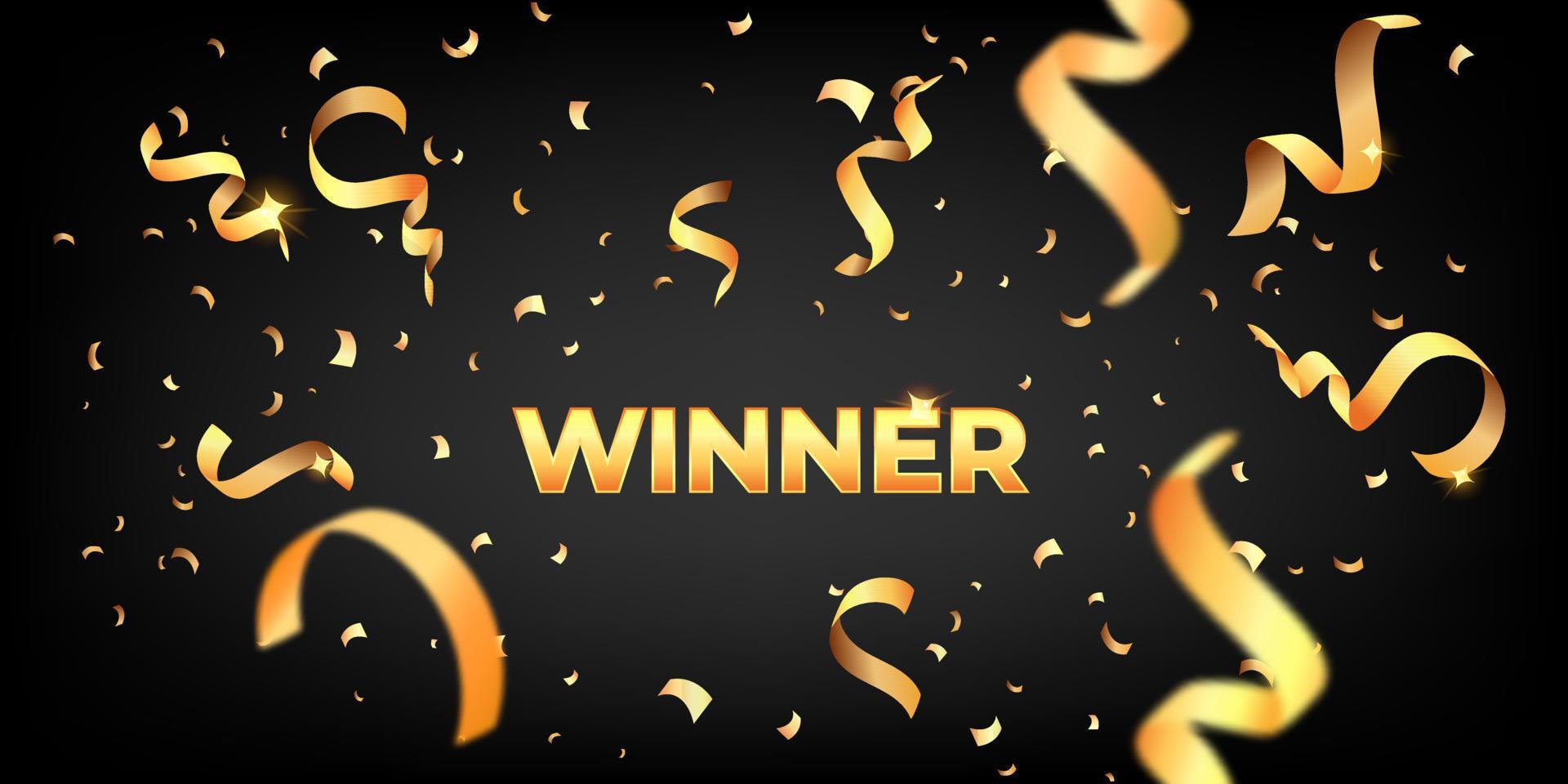 3d vector realistic render golden winner word with twisted confetti ...