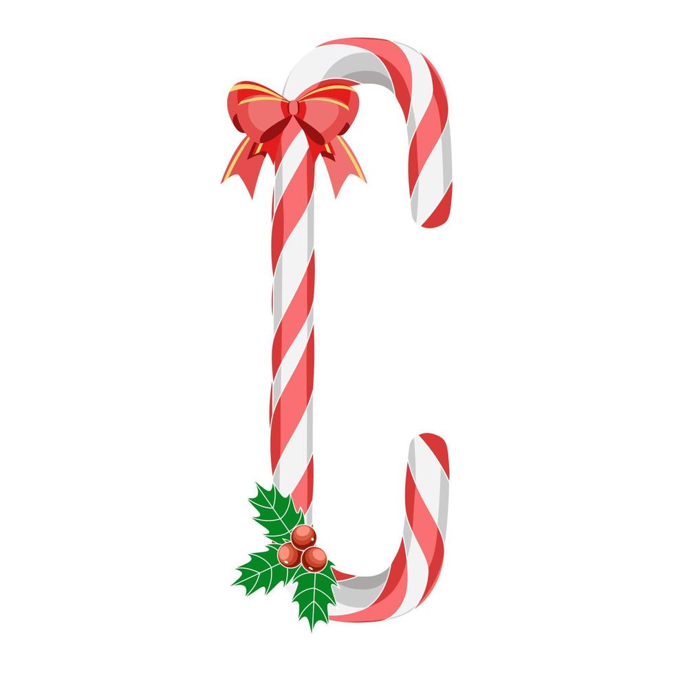 Letter B in Christmas candy canes with decorations vector