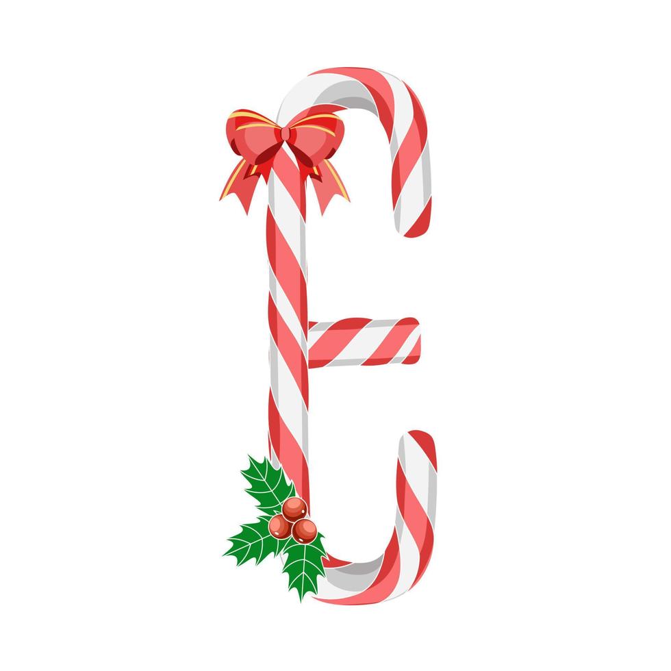 Letter D in Christmas candy canes with decorations vector