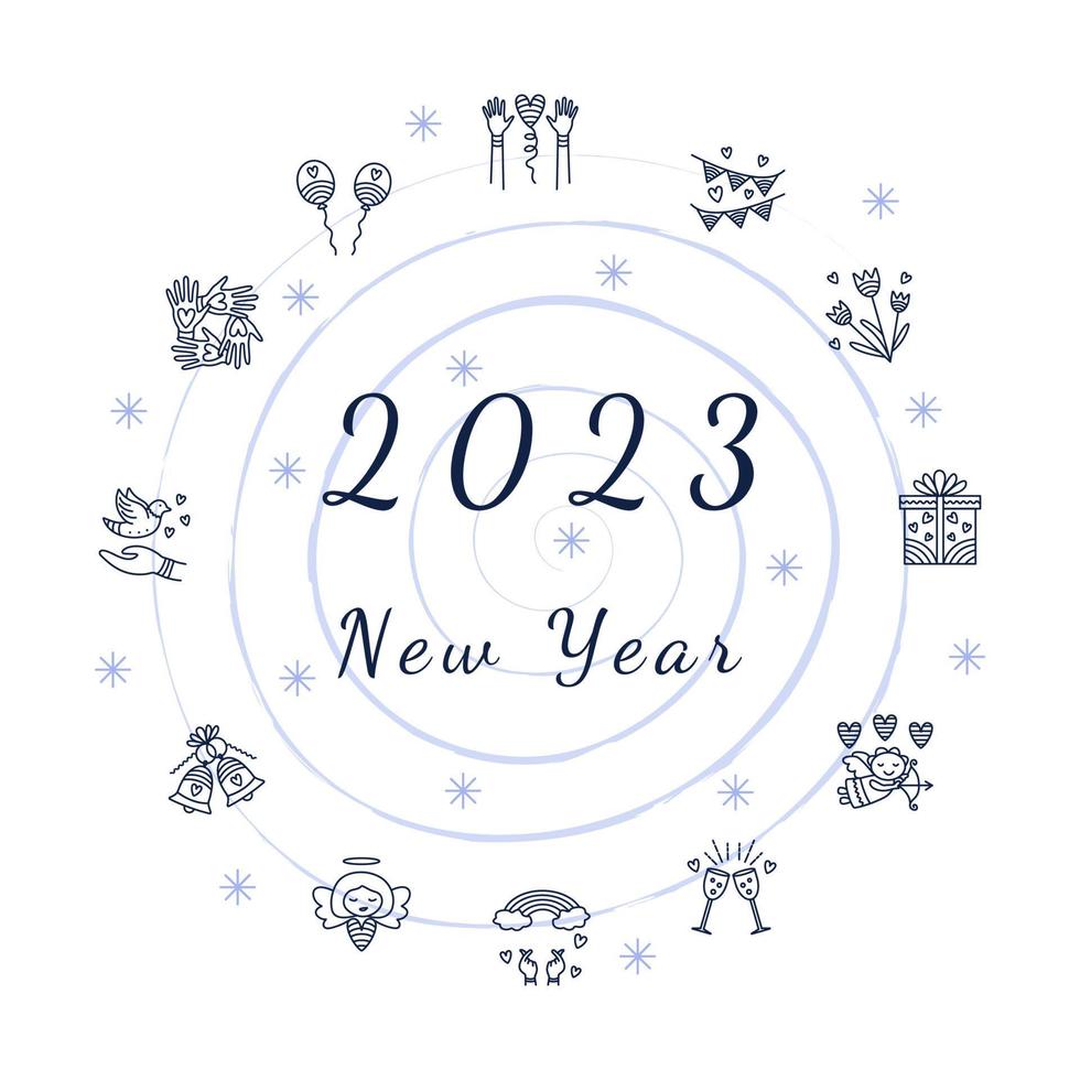 Template 2023 calendar cover concept with a lot of cute holiday items vector