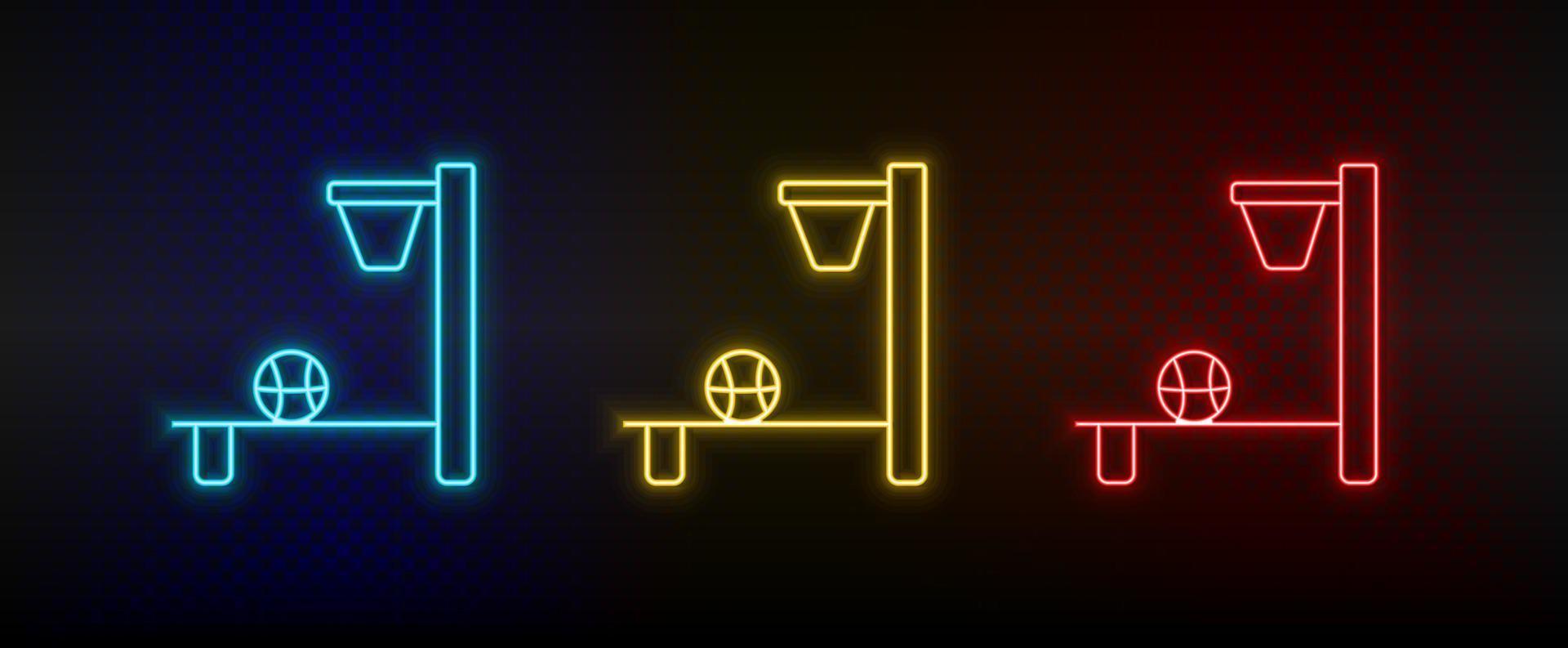 Neon icons. Basketball arcade electronic. Set of red, blue, yellow neon vector icon on darken background