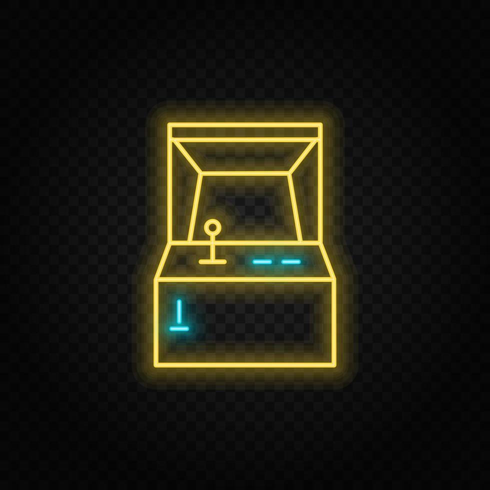 juego retro de consola, ícono de neón arcade. icono de vector de neón azul y amarillo. fondo transparente de vectores