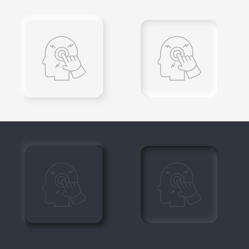 Computer, down, shut, smart, brain, man icon - Vector. Artificial intelligence neumorphic style vector icon set