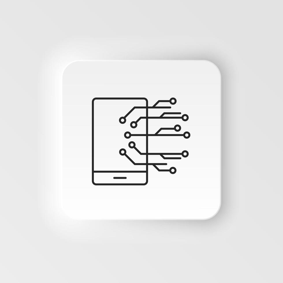 Mobile, smart icon - Vector. Artificial intelligence neumorphic style vector icon on white background