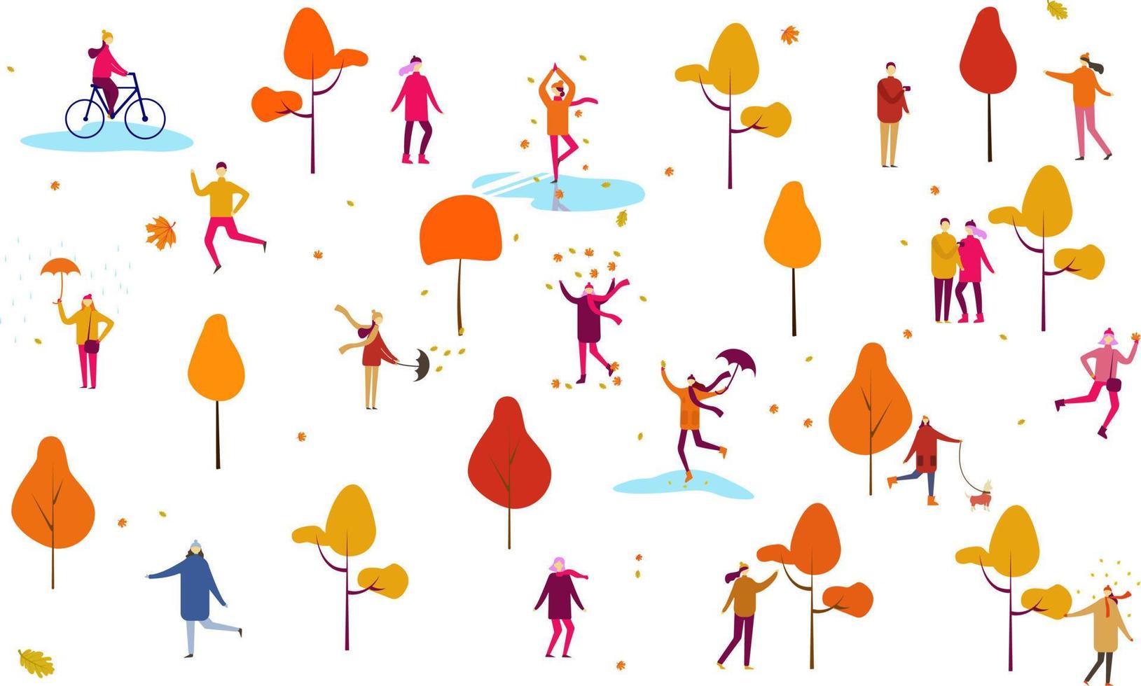 ilustración vectorial en diseño plano de fondo de temporada de otoño con gente al aire libre. vector