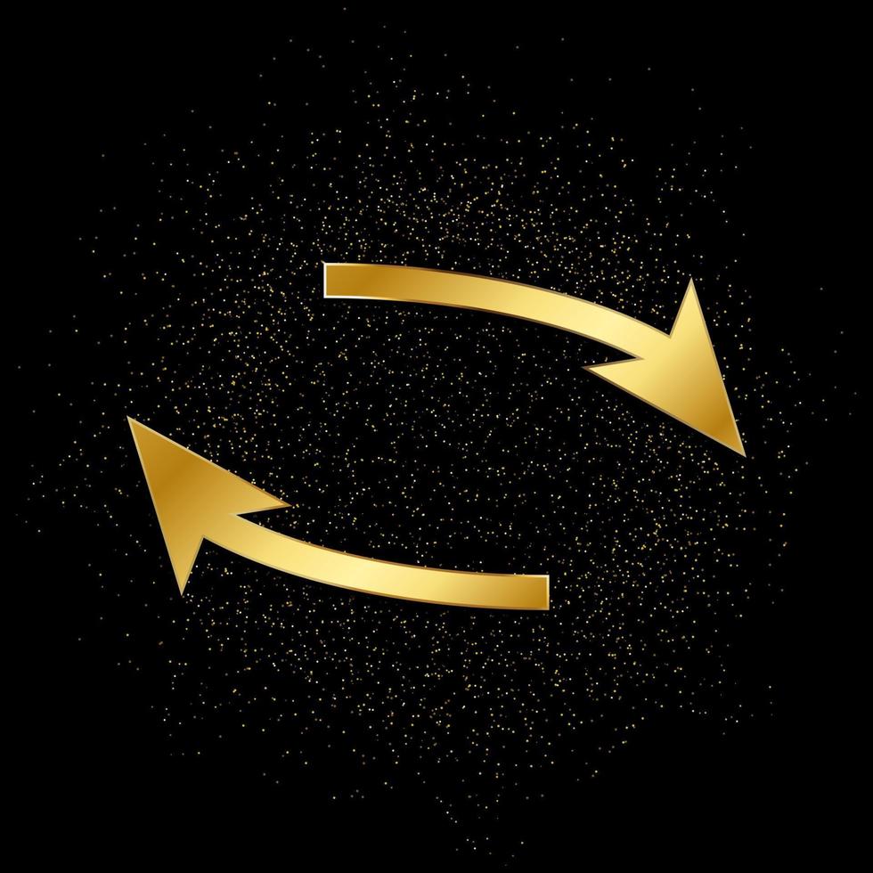 Arrow gold vector icon. Vector illustration of golden particle background.