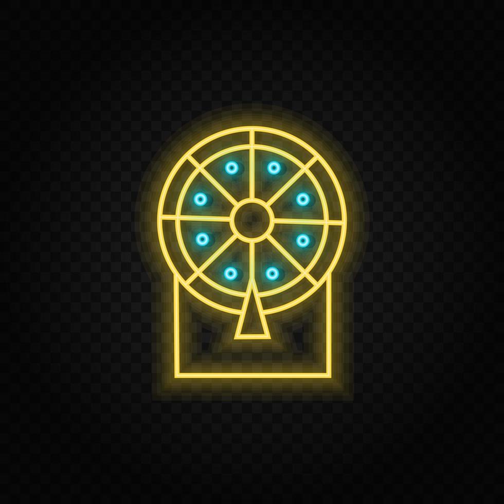 casino, suerte, lotería, icono de neón retro. icono de vector de neón azul y amarillo. fondo transparente de vectores