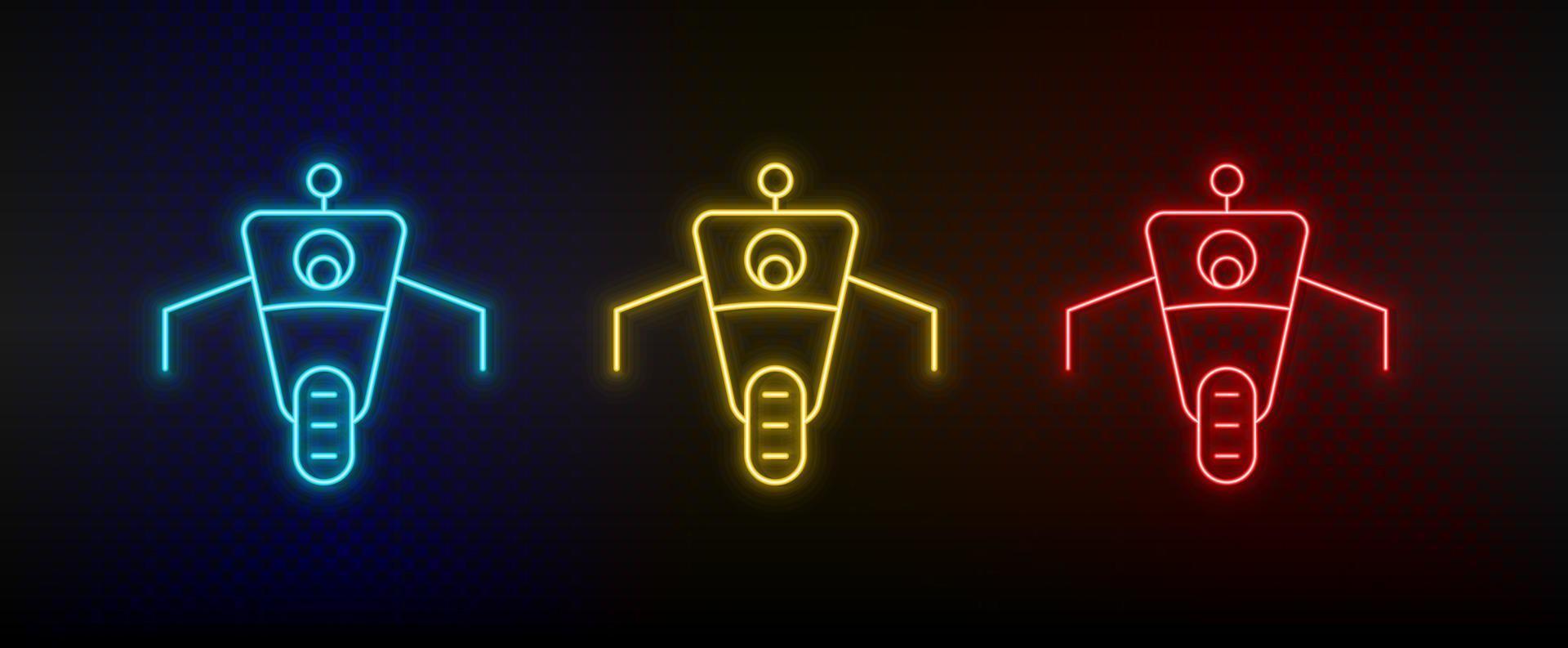 Neon icons. robot car. Set of red, blue, yellow neon vector icon on darken background