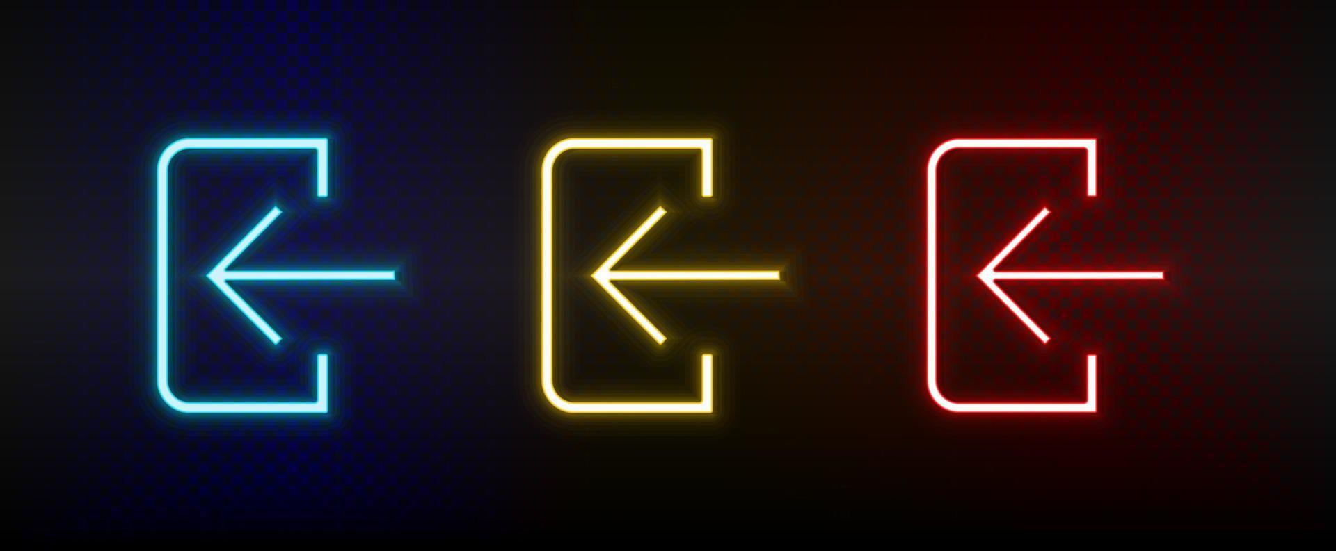 Neon icons. Ui arrow. Set of red, blue, yellow neon vector icon on darken background
