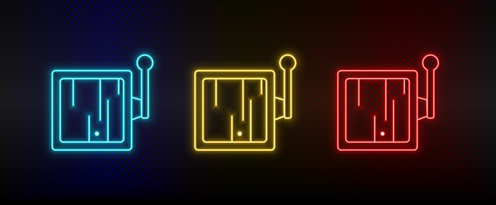 Neon icons. Game console retro arcade. Set of red, blue, yellow neon vector icon on darken background