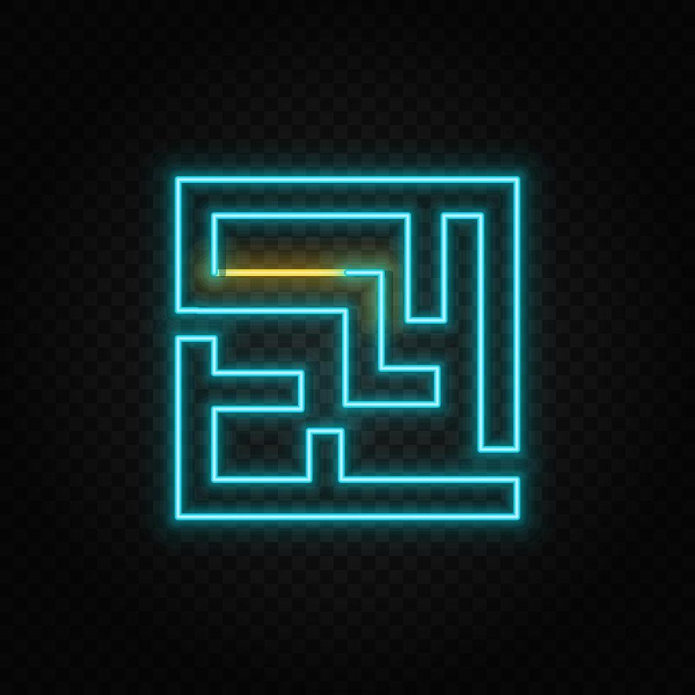 Labyrinth, way, road neon icon. Blue and yellow neon vector icon. Vector transparent background